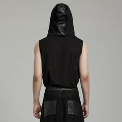 WT-892BXM Gothic Sleeveless Hoodie Zippered Leather Accent Punk Shirt?-??Punk Rave Clothing