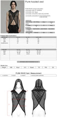 WT-893BXM Mesh Hooded Punk Vest with Studded Accents and Flared Hem?-??Punk Rave Clothing