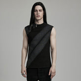 WT-897BXM Edgy Asymmetrical Striped Punk T-Shirt Sleeveless Zipper Top?-??Punk Rave Clothing