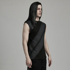WT-897BXM Edgy Asymmetrical Striped Punk T-Shirt Sleeveless Zipper Top?-??Punk Rave Clothing