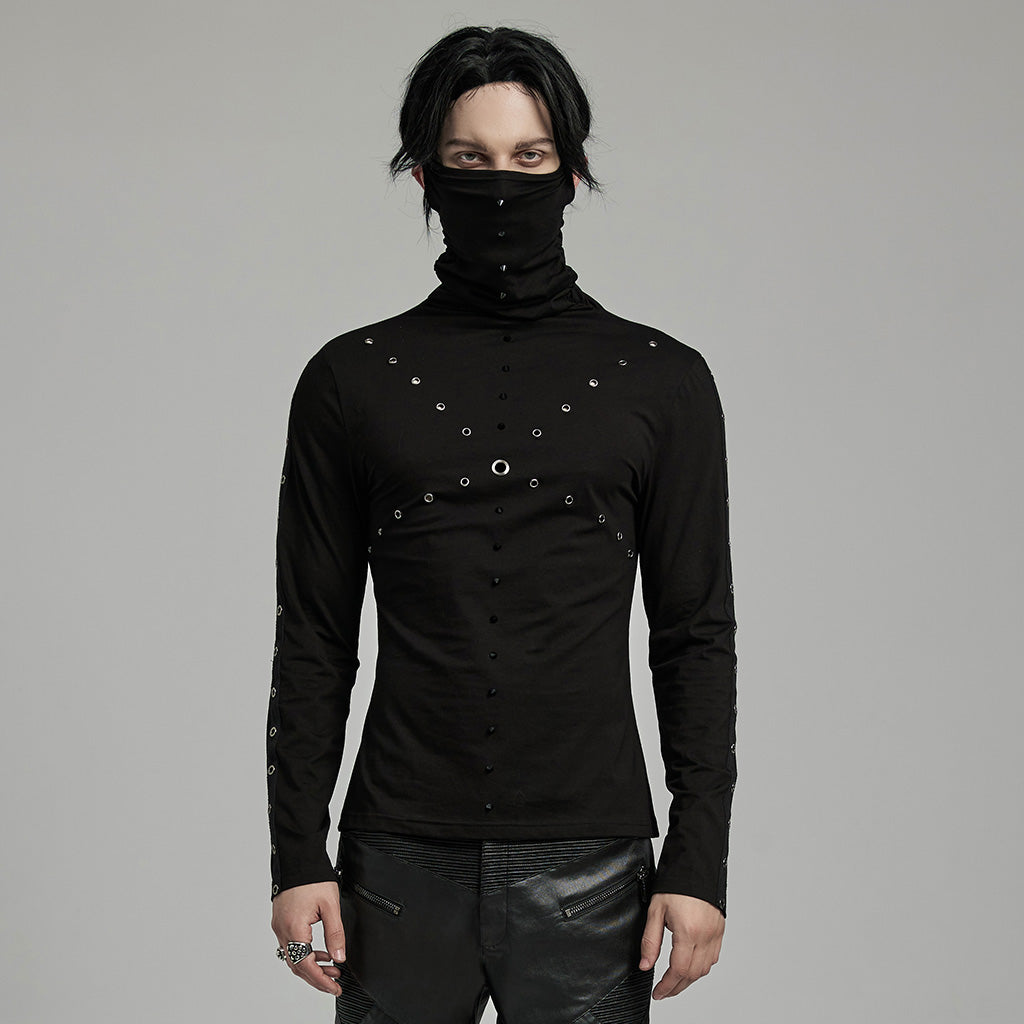 WT-898TCM Mens Punk High Collar Rivet Accent Long Sleeve T-Shirt?-??Punk Rave Clothing