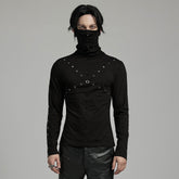 WT-898TCM Mens Punk High Collar Rivet Accent Long Sleeve T-Shirt?-??Punk Rave Clothing