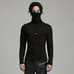 WT-898TCM Mens Punk High Collar Rivet Accent Long Sleeve T-Shirt?-??Punk Rave Clothing