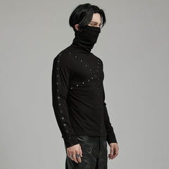 WT-898TCM Mens Punk High Collar Rivet Accent Long Sleeve T-Shirt?-??Punk Rave Clothing