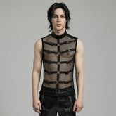 WT-902BXM Edgy Mesh Buckle-Accented Sleeveless Punk Shirt Top black?-??Punk Rave Clothing