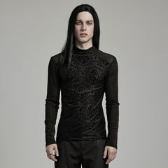 WT-907TCM Mens Gothic T-Shirt Intricate Lace Long Sleeve Top