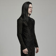 WT-907TCM Mens Gothic T-Shirt Intricate Lace Long Sleeve Top
