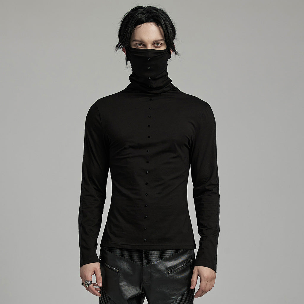 WT-910TCM Mens Punk High Collar Goth Masked T-Shirt black?-??Punk Rave Clothing