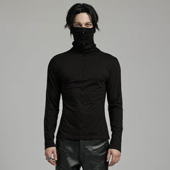 WT-910TCM Mens Punk High Collar Goth Masked T-Shirt black?-??Punk Rave Clothing