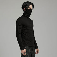 WT-910TCM Mens Punk High Collar Goth Masked T-Shirt black?-??Punk Rave Clothing