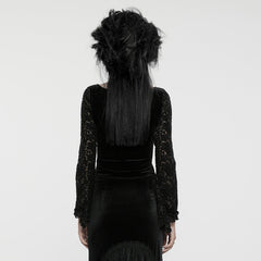 WT-912TCF Gothic Lace Velvet V-Neck Slim Fit Long Sleeve T-Shirt?-??Punk Rave Clothing