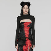 WT-917TCF Punk Long Sleeve Top Cutout Design Slim Fit black?-??Punk Rave Clothing