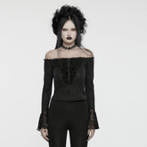 WT-921TCF Gothic Lace Off-Shoulder Ruffle Slim Fit Long Sleeve T-Shirt?-??Punk Rave Clothing