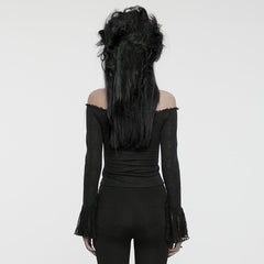WT-921TCF Gothic Lace Off-Shoulder Ruffle Slim Fit Long Sleeve T-Shirt?-??Punk Rave Clothing