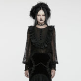 WT-926TCF Gothic Lace Ruffle Shirt Sheer Victorian Style Top?-??Punk Rave Clothing