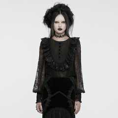 WT-926TCF Gothic Lace Ruffle Shirt Sheer Victorian Style Top?-??Punk Rave Clothing