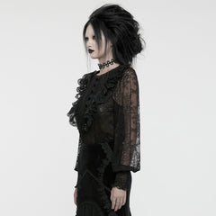 WT-926TCF Gothic Lace Ruffle Shirt Sheer Victorian Style Top?-??Punk Rave Clothing