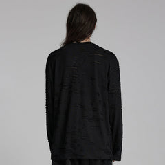 WT-929TCM Gothic Distressed Black Long Sleeve Pullover T-Shirt?-??Punk Rave Clothing