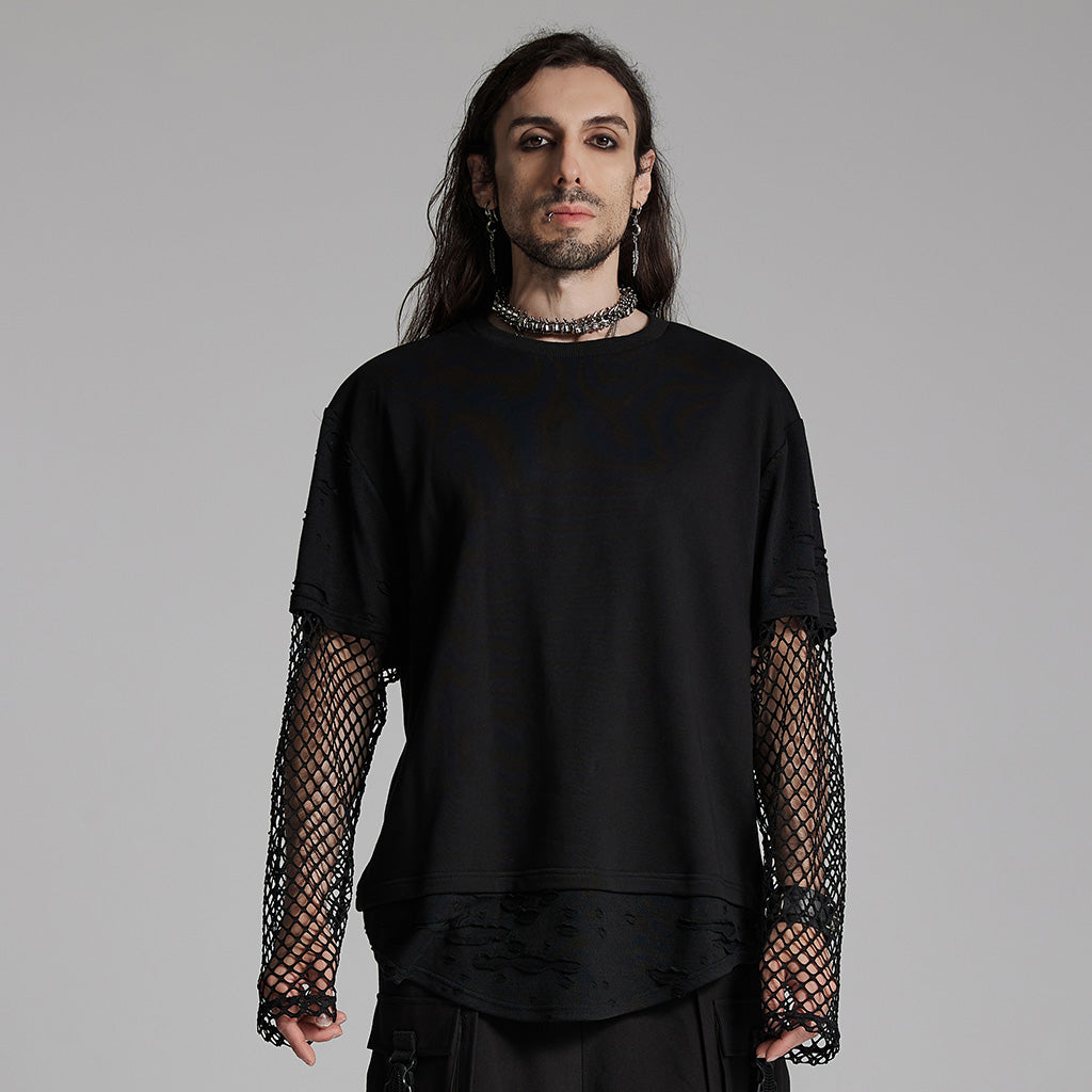 WT-930TCM Edgy Black Mesh Layered Punk T-Shirt?-??Punk Rave Clothing