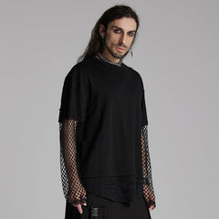 WT-930TCM Edgy Black Mesh Layered Punk T-Shirt?-??Punk Rave Clothing