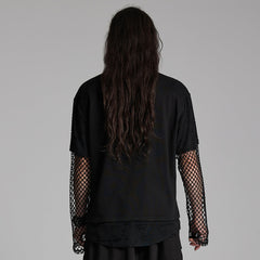 WT-930TCM Edgy Black Mesh Layered Punk T-Shirt?-??Punk Rave Clothing