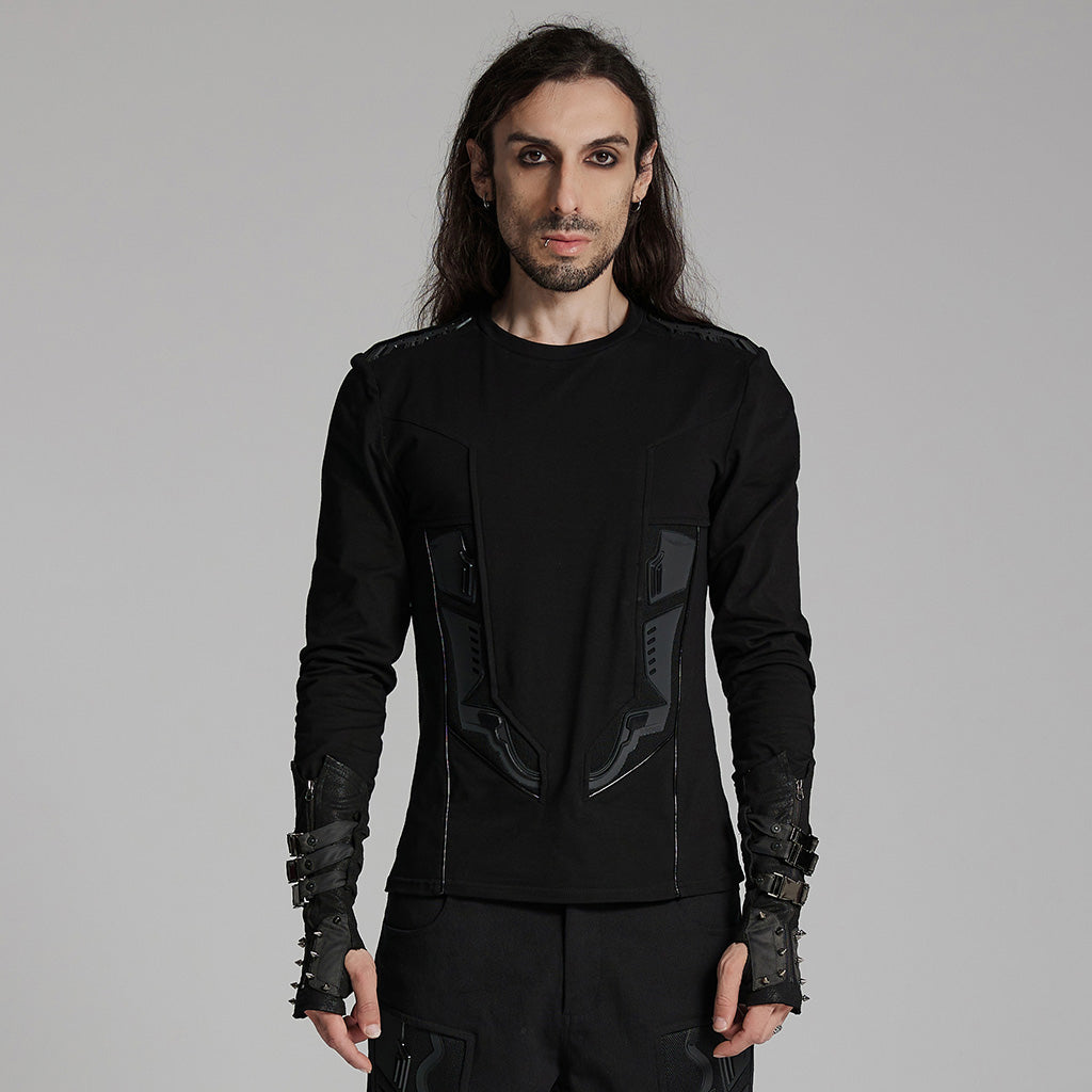 WT-934TCM Cyber Goth Long Sleeve Punk T-Shirt with Shoulder Straps?-??Punk Rave Clothing