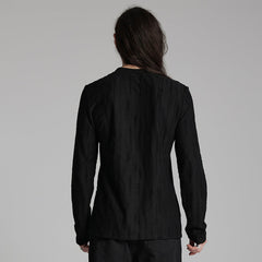 WT-935TCM Punk T-Shirts Black Minimalist Rivet Accent Long Sleeve Shirt?-??Punk Rave Clothing