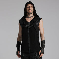 WT-936BXM Gothic Mesh Hooded Vest with Leather Straps Ring Detail?-??Punk Rave Clothing