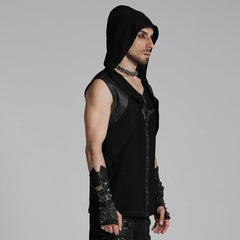 WT-936BXM Gothic Mesh Hooded Vest with Leather Straps Ring Detail?-??Punk Rave Clothing