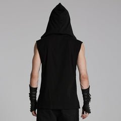 WT-936BXM Gothic Mesh Hooded Vest with Leather Straps Ring Detail?-??Punk Rave Clothing