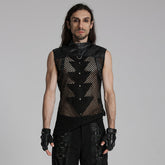 WT-938BXM Mesh Pattern Sleeveless Punk T-Shirt Studded Leather Straps?-??Punk Rave Clothing