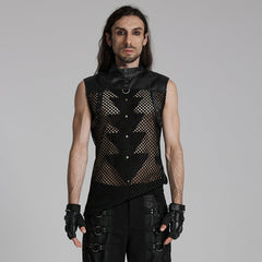 WT-938BXM Mesh Pattern Sleeveless Punk T-Shirt Studded Leather Straps?-??Punk Rave Clothing