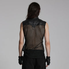 WT-938BXM Mesh Pattern Sleeveless Punk T-Shirt Studded Leather Straps?-??Punk Rave Clothing