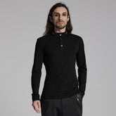 WT-939TCM Mens Black Buttoned Long Sleeve Punk T-Shirt?-??Punk Rave Clothing