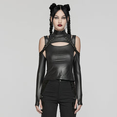 WT-941TCF Gothic Cutout Cold Shoulder Punk T-Shirts Two-Piece Set?-??Punk Rave Clothing