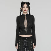 WT-942TCF Gothic Lace-Up black Long Sleeve Punk T-Shirt?-??Punk Rave Clothing