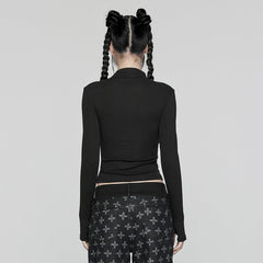 WT-942TCF Gothic Lace-Up black Long Sleeve Punk T-Shirt?-??Punk Rave Clothing