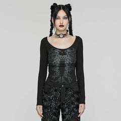 WT-945TCF Gothic Skeleton Backbone Chain Punk Long Sleeve T-Shirt?-??Punk Rave Clothing