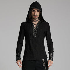 WT-948DQM Gothic Lace-Up Hooded Punk T-Shirt Long Sleeve Black?-??Punk Rave Clothing
