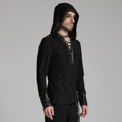 WT-948DQM Gothic Lace-Up Hooded Punk T-Shirt Long Sleeve Black?-??Punk Rave Clothing