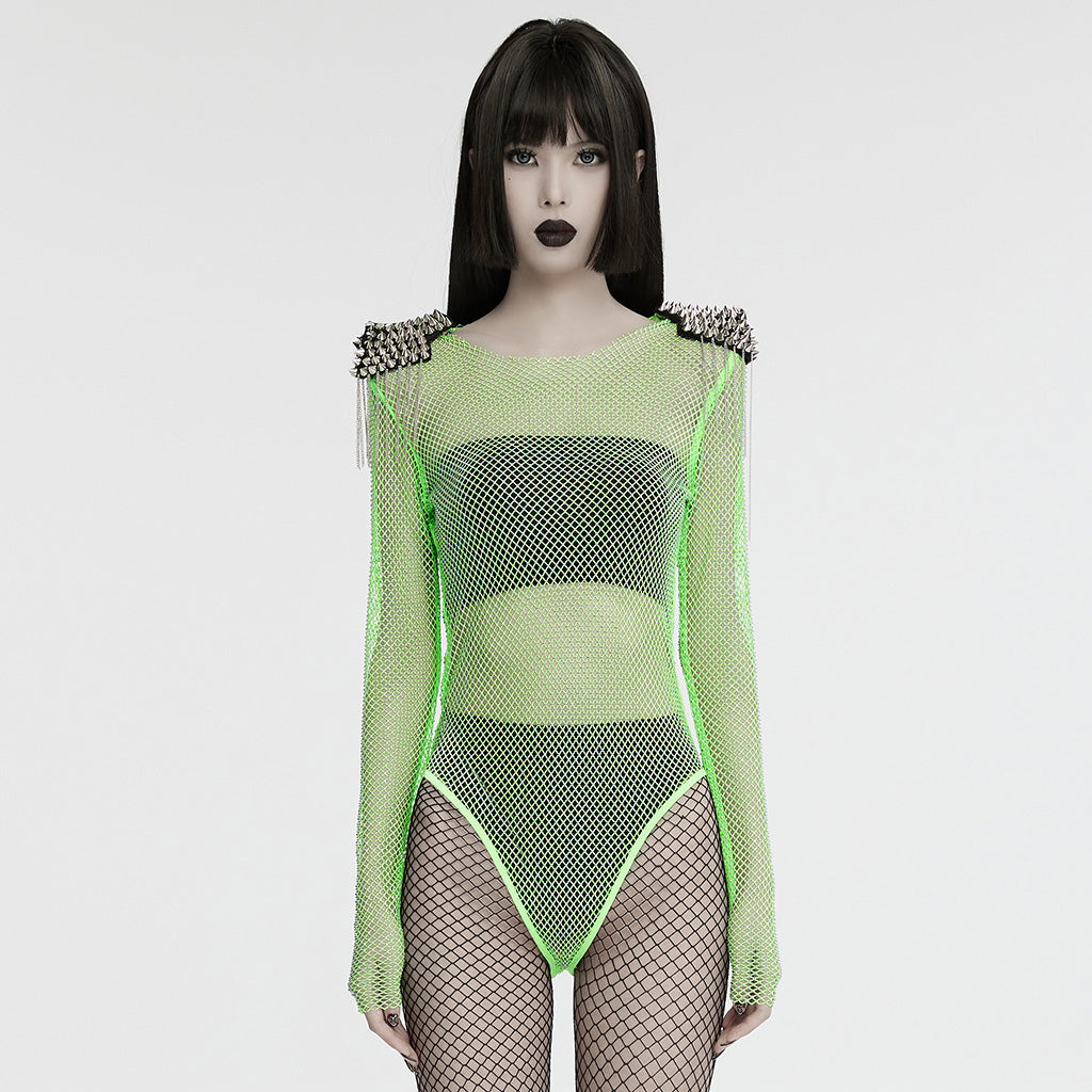 WT-957TCF Neon Spiked Mesh Bodysuit Punk Accessories Edgy Design?-??Punk Rave Clothing