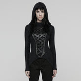 WT-958TCF Gothic Lace-Up Hooded Punk T-Shirt Long Sleeve Top