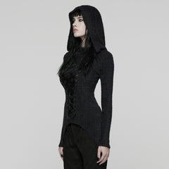 WT-958TCF Gothic Lace-Up Hooded Punk T-Shirt Long Sleeve Top