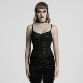 WT-972DDF Gothic Black Lace Mesh Punk Corset Top Vintage Style