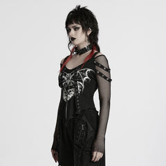 WT-976TCF Gothic Mesh Sleeve Punk T-Shirts with Skull Design