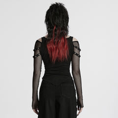 WT-976TCF Gothic Mesh Sleeve Punk T-Shirts with Skull Design