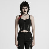 WT-982BXF Gothic Steampunk Punk Vest Strap Corset Black Zipper Bustier Top