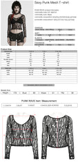 WT-985TCF Edgy Fishnet Punk T-Shirt Gothic Mesh Long Sleeve Top