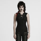 WT-994TDF Edgy Black Cutout Punk Vests Gothic Sleeveless Design