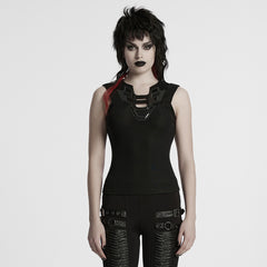 WT-994TDF Edgy Black Cutout Punk Vests Gothic Sleeveless Design